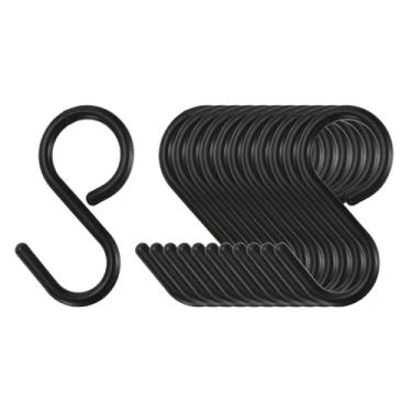 Imagem de 12 ganchos de plástico de 6 cm em forma de S pequenos ganchos para pendurar utensílios de cozinha, copos, plantas, joias, jeans, roupas, toalhas, ferramentas, preto