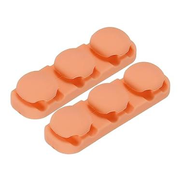Imagem de 2 peças de clipes de cabo organizador para mesa, 6 compartimentos de suporte de fio adesivo de silicone para gerenciamento de cabos para cabo USB, laranja