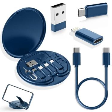 Imagem de Kit de cabo adaptador USB C, conversor de capa de cabo de carregamento múltiplo USB C para dispositivo iOS/adaptador tipo C/Micro/USB A, transferência de dados contém slot para cartão para viagens