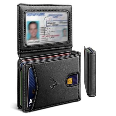 Imagem de Carteira masculina, carteira de couro fina, bolso frontal, porta-cartões, presente para homens, 11 compartimentos, bloqueio de RFID, Black7325, Minimalista