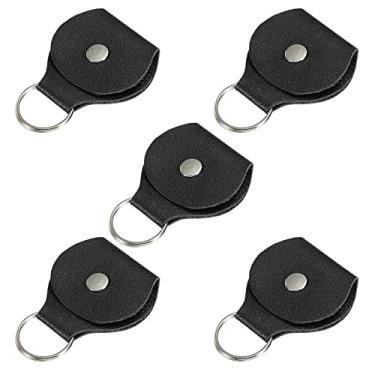 Imagem de Estojo de couro artificial preto para palhetas de guitarra, pacote com 5