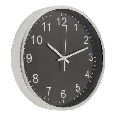 Imagem de Relógio De Parede 30Cm Para Cozinha, Sala - Prata E Preto