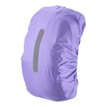 Imagem de Capa de chuva impermeável 55-65L, capa de mochila antiderrapante com alça refletiva vertical, permanece seca para caminhadas, acampamento, caça, G, roxo