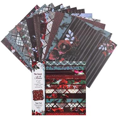 Imagem de 12 folhas de blocos de papel para scrapbook, 12 designs de 15,2 x 15,2 cm, papel de cartolina padronizado em um lado, papel decorativo de 160 g/m², bloco de recortes para projetos DIY (rosas)