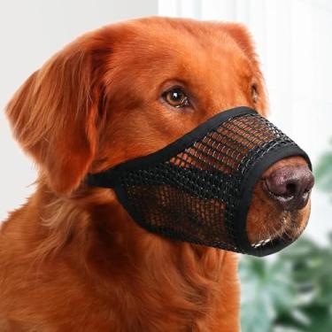 Imagem de Focinheira preta de malha macia para cães, tamanho G (focinho de 20 cm - 23 cm), respirável para cães médio-grandes, alça ajustável, adequada para cuidados e treinamento, permite respirar e beber