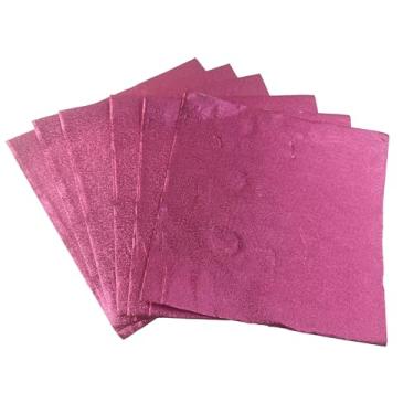 Imagem de pson 100 peças de papel alumínio de 15 x 15 cm, papéis coloridos quadrados de alumínio para embalagens de doces DIY, lembrancinhas de festa e decorações de férias (rosa)