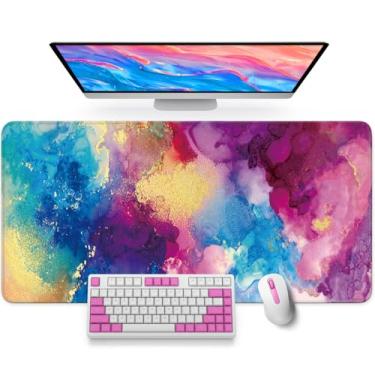 Imagem de Tapete de mesa grande para desktop, mouse pad grande estético para teclado de jogos, computador, capa protetora de mesa para laptop, material de escritório, escola, salpicos de cor, 89,9 cm x 39,9 cm