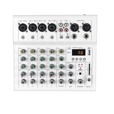 Imagem de Asixxsix Console Mini Mixer de 6 Canais, Mixer de áudio Portátil Com Reprodutor de MP3 BT 48V Phantom Power Amplificador de Guitarra Integrado, para Estúdio de Podcasting Gravação (WHITE)