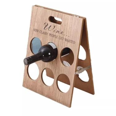 Imagem de Suporte Vinhos Adega Em Madeira 6 Garrafas Mesa Bancada Retrátil Decorativo Premium