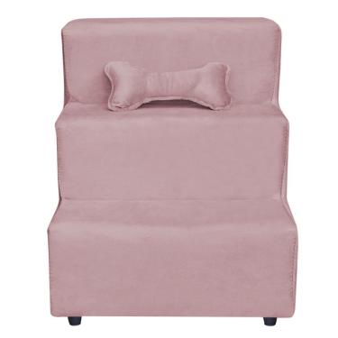 Imagem de Escadinha Pet 3 Degraus Cachorro E Gato Veludo Rosê