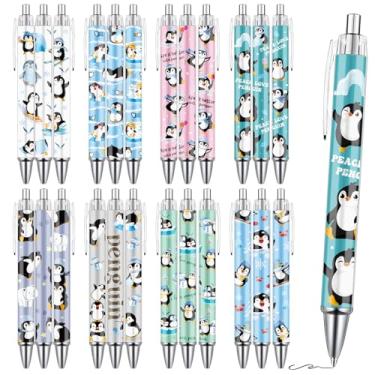 Imagem de Wxiben Canetas esferográficas pinguim para presentes – Conjunto de 24 canetas esferográficas de desenho animado, retrátil, suave, presente de Natal e inverno para mulheres, homens, professores