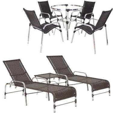 Imagem de Kit 4 Cadeiras Emily e Mesa Ascoli Adaptada 2 Espreguiçadeiras Catar e