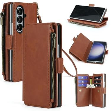Imagem de ASAPDOS Capa carteira para Samsung Galaxy Z Fold 5 com suporte para caneta S, pulseira de couro PU com fecho magnético [S-Pen totalmente compatível], suporte de cartão [bloqueio RFID] e suporte marrom