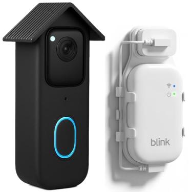 Imagem de Capa de silicone Blink para campainha (preto) com suporte de parede central de módulo de sincronização (branca), kit de montagem de tomada sem perfuração para campainha de vídeo Blink (última geração