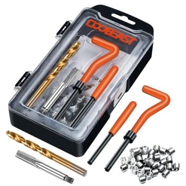 Imagem de coobeast Kit de reparo de rosca, ferramenta de reparo de rosca com broca HSS e 30 peças de inserções de aço inoxidável 304, conjunto completo de ferramentas de rerosqueamento de helicóptero para motor