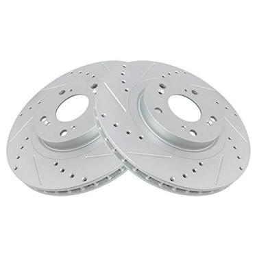 Imagem de TRQ Rotor de freio de desempenho frontal perfurado par ranhurado para Honda Civic 2006-2011/2005-2006 Honda CR-V / 2002-2006 Acura RSX