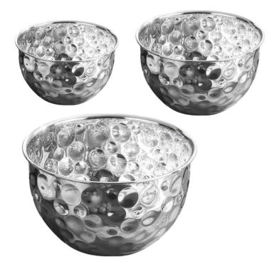Imagem de Tigela Inox Bowl Cumbuca Kit 3 uni Fruta Salada Buffet Refeiçao Mesa Posta Sala de Jantar Versatil Multiuso Cozinha