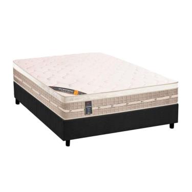 Imagem de Cama Box Casal: Colchão Molas Castor Bonnel Premium Tecnopedic + Base Crc Suede Cinza(138X188)