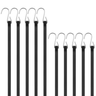 Imagem de Pacote com 12 elásticos de borracha em tamanhos de 53,3 cm 78,7 cm, tiras elásticas pretas resistentes ao ar livre com ganchos em S crimpados, tiras de borracha para lonas, carga e motocicleta