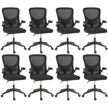 Imagem de Kit 8 Cadeiras De Escritório Giratória Mônaco Com Relax E Regulagem De Altura - All Black