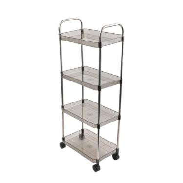 Imagem de Carrinho Organizador Multiuso Conthey, 4 Andares, Aço Inox e Prateleiras Fumê, com Rodízios