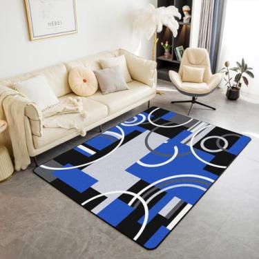 Imagem de Tapete azul royal, preto, cinza, 1,88 m x 1,8 m, espirais geométricos, espirais, antiderrapante, tapete para quarto, cabeceira, listras abstratas, sem queda, tapete geométrico xadrez moderno com
