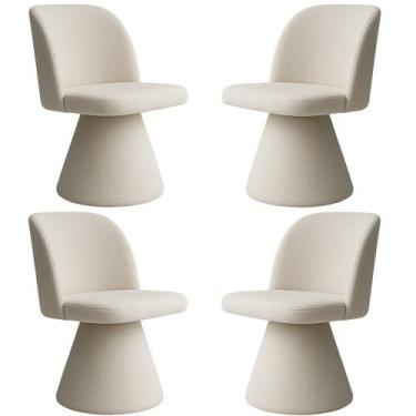Imagem de Kit 04 Cadeiras de Jantar Giratória Liz Bouclé Off White - Nexta Casa