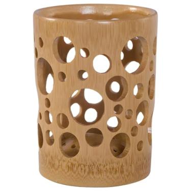 Imagem de Suporte de escova de dentes de bambu, organizador cilíndrico de banheiro, copo de escova tamanho viagem, armazenamento de bambu multiuso para maquiagem, lápis e mais