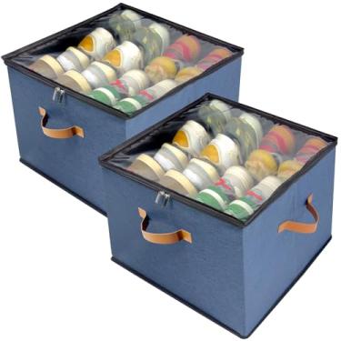 Imagem de Vexalora Organizador de sapatos para armário, 2 caixas de armazenamento de sapatos com capa transparente, divisórias ajustáveis para 16-32 pares de caixas de sapatos, organizador de zapatos, azul