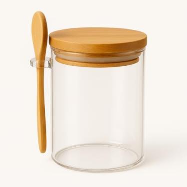 Imagem de Pote Hermético Vidro Borossilicato Tampa Bambu + Colher Medidora - Organizador Cozinha com Suporte Integrado - Design Premium Sustentável