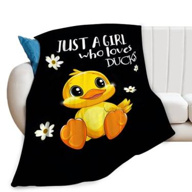 Imagem de Cobertor de pato fofo Just a Girl Who Loves Duck Throw Blankets Presentes engraçados para meninas, meninos, crianças, amantes de animais, pelúcia macia e aconchegante de lã para sofá-cama 127 x 101 cm