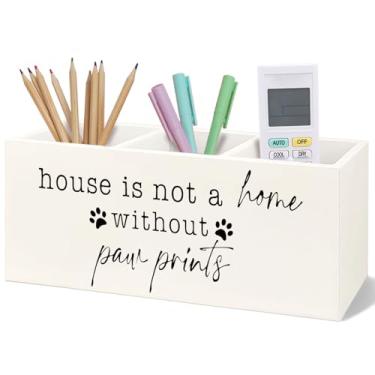 Imagem de Yhtrg Porta-lápis de madeira para mesa, presente para amantes de cães, casa não é uma casa sem impressões de patas, organizador de escova de dentes de madeira para penteadeira, banheiro