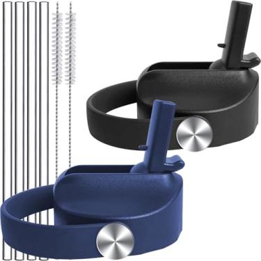 Imagem de Tampas de canudo atualizadas para Hydroflask boca larga 947 g 1,134 g, tampa de canudo à prova de vazamento de substituição com alça flexível, tampa fácil sem BPA para Hydro Flask 16 18 garrafas de