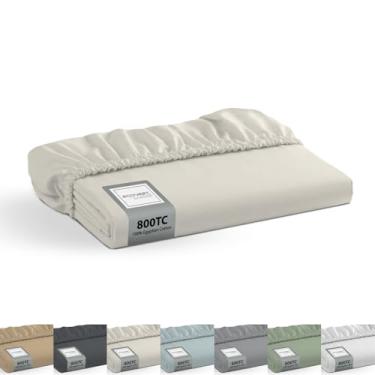 Imagem de Econest living Lençol com elástico 100% algodão egípcio, solteiro-GG, com elástico de 400 fios, macio, durável, fundo de cetim com bolso profundo de 40,6 cm, qualidade de hotel de luxo, marfim