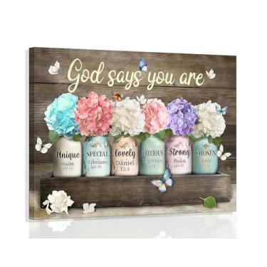 Imagem de Arte de parede em tela inspirada em versículo bíblico emoldurado God Says You Are with Butterflies Mason Jars Biblical Embroidery Balls Paintings Colorful Prints Posters Pictures Wall Decor for