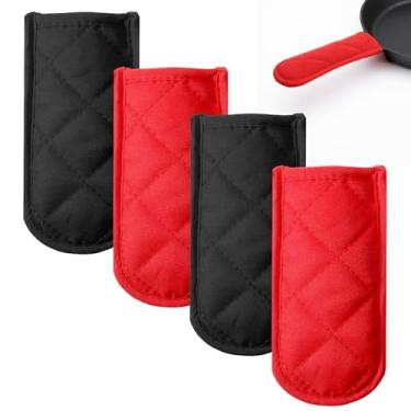 Imagem de Xindojuz 4 peças de capas de cabo de frigideira de ferro fundido, suportes de panela resistentes ao calor de algodão antiderrapante alças de ferro fundido protetores de luva para cozinha, churrasco e