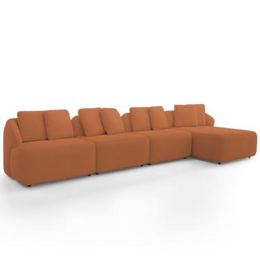 Imagem de Sofá 5 Lugares com Chaise Direito Sala Living 394cm Arlo F04 Bouclê Terracota - Lyam Decor