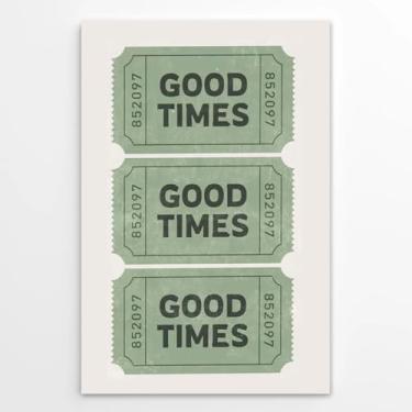 Imagem de Impressão de arte de parede verde vintage Good Times Ticket Poster retrô moderno decoração de quarto feminino estética funky bar carrinho impressões em tela para casa sala de estar quarto decoração de
