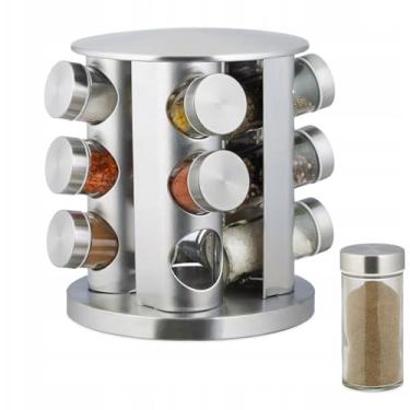 Imagem de Porta Temperos Giratório Inox com 12 Potes de Vidro - Organizador 360° para Cozinha - SELLNEEDS