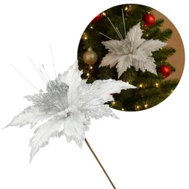 Imagem de Master Christmas - Pick Natalino Flor Bico de Papagaio Prata Borda Glitter Luxo 25cm x 16cm