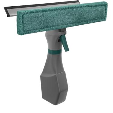 Imagem de Limpador de Vidros Profissional 2 em 1 com Spray, Rodo com Microfibra Verde, Cabo Ergonômico Cinza para Limpeza de Janelas e Espelhos