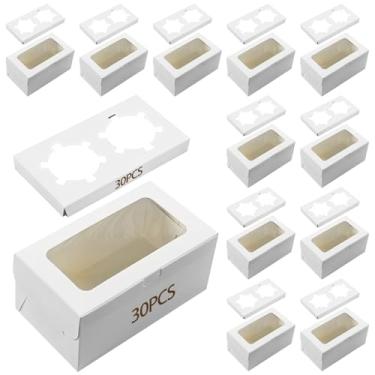 Imagem de Caixas de cupcake de papel Kraft de 30 peças com janela transparente, design de duas cavidades, ideal para embalagem de sobremesas, padaria e uso em restaurantes