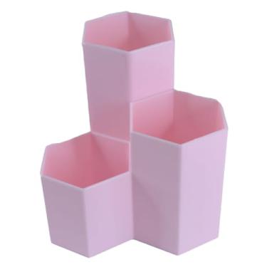 Imagem de Organizador Hexagono Porta Treco Caneta Lápis de Mesa Escritório Escolar Multiuso Plástico (Rosa)