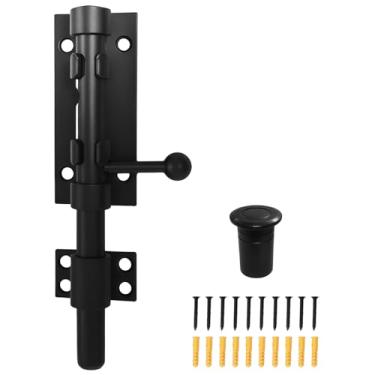 Imagem de LUMINFLY Conjunto de trava de portão 304 de aço inoxidável preto, porta de celeiro externa, portões e cercas, inclui protetor contra poeira, parafusos, mangas expansíveis