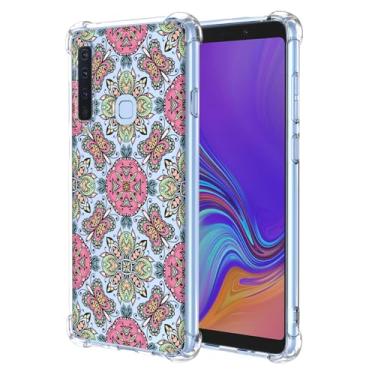 Imagem de WEIOUHR Capa para Galaxy A9 2018 Samsung A9 2018 Capa de telefone TPU transparente e macia, design estilo boêmio, resistente a arranhões e leve, para Samsung Galaxy A9 2018 (rosa verde)