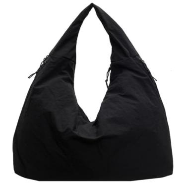 Imagem de Puffer Bolsa feminina de nylon acolchoada Hobo bolsa casual esportiva Hobo Puffy todos os dias bolsa de ginástica de ombro, Preto