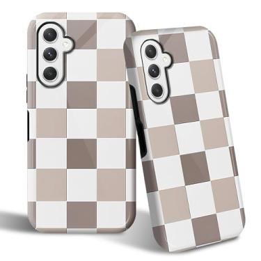Imagem de SROJDHFJB Capa de telefone para Samsung Galaxy A16 5G, capa protetora de 2 camadas com design estampado xadrez marrom, parte traseira rígida + amortecedor de TPU macio capa fina para homens e mulheres