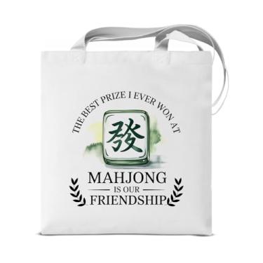 Imagem de KSFFWQIN Mahjong Gifts Tote Bag for Women Mahjong Lovers Bolsa de ombro reutilizável para compras de supermercado