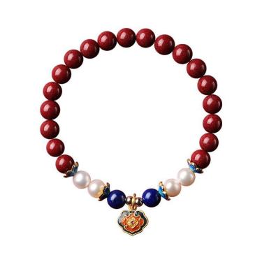 Imagem de Pulseira Cinnabar para mulheres com pérola, miçangas azuis e clois