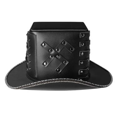 Imagem de Chapéu Gothic Plague Doctor Black PU Leather Top Hat para adultos